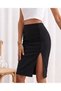Women's Black Color Ottoman Fabric Front Slit Midi Length Skirt Mvsimliik Size 65 - 4