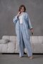 Women's Front Sequin and Sequin Embroidery, Stone and Pearl Detailed Denim Kimono Cardigan and Denim Trousers Top and Bottom Set - 2
