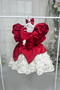 Ecru Rose Red Satin Puffy Girls' Baby Evening Dress - 5