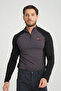Black Sleeve Anthracite Garnished Zippered Long Sleeve Men's Riding T-Shirt - 4