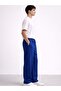 Men's Blue Ottoman Fabric Lace-Up Pocket Baggy Pants Casual Comfortable Summer Sweatpants - 4