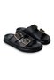 Maria Smooth Black Women's Slippers with Genuine Leather Inside and Outside and Sole Buckle