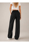Women's Two-Threaded, Wide-Leg, Striped Black Sweatpants - 2