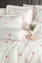 Single Rose Red Embroidered with Decorative Stitching Pure Cotton Ruffled Duvet Cover Set