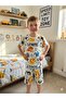 Boys Cotton Summer Thin Fabric White Safari Pattern Short Sleeve Shorts Summer Pajama Set