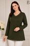 Relaxed Cut V-Neck Hem Tulle And Pearl Embroidered Khaki Mother Combed Cotton Blouse