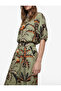 Viscose Fabric Pleated Detailed Pocketed Belted Floral Patterned Wide Leg Trousers - 3