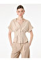 Buttoned Sleeveless Waist-Fitted Pleated Detailed V-Neck Striped Shirt - 2