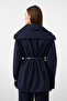Navy Blue Women's Premium Set with Flowy Cotton Texture and Layered Detail with Waist Belt - 6