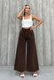 Women's Brown Spanish Flared Trousers Snow Washed Cotton Gabardine Elastic Waist Comfortable Model - 2