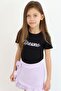 Girl's T-Shirt with Text Print, Ages 8-14, Black - 3