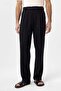 Black Linen Blended Men's Baggy Trousers