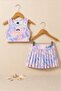 Girl's Sky Cloud Patterned Crop Top - Shorts Skirt Pleated Bottom Top Set