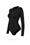 Black Zippered Long Sleeve Women's Swimsuit Hijab Surfing Swimsuit Without Cap