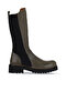 Khaki Leather Women's Flat Boots 01Wt0803