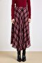 Plaid Patterned Flared Thin Fabric Skirt Claret Red 7074 - 7