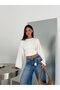 Batwing Sleeve Gathered Waist Blouse - Ecru