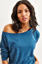 Women's Petrol Blue Boat Neck Wool Viscose Flowing Blouse Blz- 19002738 - 6