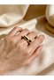 Gold Steel Green and Plum Stone Art Deco Style Modern Ring - 2