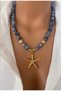Natural Stone 10 mm Blue Agate Ocean Star Design Gold Women's Necklace in Gift Box - 2
