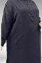 57029 Plus Size Half Placket Slit Pants Suit - Black - 2