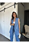 Fabric Suit Linen Coated Vest and Trousers Suit Blue - 3
