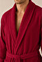 Men's Bathrobe 100% Cotton Certified 2-Piece Shawl Collar Striped Burgundy Bathrobe and Head Towel Set - 5