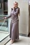 Rose Brooch Stone Printed Blouse Pleated Skirt Evening Dress Set - 2
