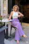Women's Elastic Waist Pocketed Wide-Leg Casual Oversized Soft-Textured Comfortable Pants Lilac 700-3391341 - 2