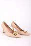 Women's Buckle Detailed Pointed Toe Stiletto Goblet Heeled Shoes Beige Satin - 2
