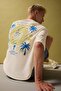 100% Cotton Boxy Fit Back Printed Short Sleeve Ecru T-Shirt G8261Ax26Sm