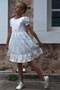 Girl's Dress with Floral Embroidery and Zipper on the Back, Ages 6-12, White