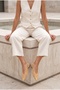 Women's Pointed Toe Hand Knitted Open Back Strap Casual Babet Kunves Camel - 4
