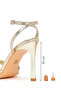 Women's Gold Ankle Buckle High Thin Heeled Metallic Sandals 26Sfe494432 - 4