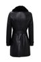 Valeria Women's Black Collar Fur Belt Detailed Leather Coat 25Wge56181M - 2