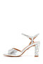 Women's Silver Ankle Buckle Metallic Thick Heeled Sandals 25Sfe466932 - 4