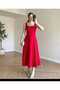 Women's Red Square Necklace Collar Back Tie Detail Premium Quality Stylish Strap Summer Dress
