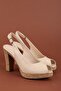 Women's Genuine Leather High Heel Sandals Ell.6979 Cream - 2