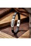 Men's Leather and Steel Bracelet with Motif and Adjustable Cord - One Size - 3