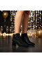 Women's Stone Detailed Zippered Pointed Toe Thick Heeled Boots Black - 4