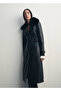 Fur Collar Leather Look Coat