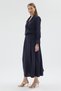 Navy Blue Double-Breasted Jacket and Skirt Set with Tie Detail - 3