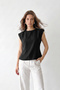 Black Padded Crew Neck Blouse 2820 - 2