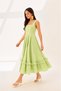Green Gingham Skirt Hem Ruffle Detailed Square Neck Mid-Length Dress - 7