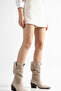 Beige Skin Cream Matte Suede Gusseted Perforated Summer Pointed Toe Western Cowboy Boots