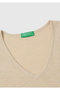 Women's stone washed cotton linen blend off-the-shoulder v-neck short sleeve sweater - 3