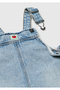 Girl's Light Blue Pocket Floral Detailed Strappy Denim Overalls - 3