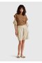 Women's Stone 100% Linen Pleated Relax Fit Bermuda Shorts with Elastic Waist at the Back - 5