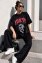 Black Printed Crew Neck Women's T-Shirt Mg1771