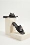 Women's Genuine Leather Thick Strap Buckle Casual Slippers Sivera Black - 5